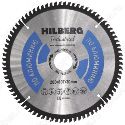Диск пильный по алюминию Hilberg Industrial Алюминий HA200 (200*30*80T)