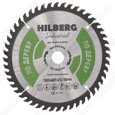 Диск пильный по дереву Hilberg Industrial Дерево HW181 (180*20/16*48T)