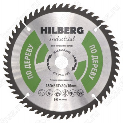 Диск пильный по дереву Hilberg Industrial Дерево HW182 (180*20/16*56T)
