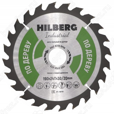 Диск пильный по дереву Hilberg Industrial Дерево HW190 (190*30/20*24T)