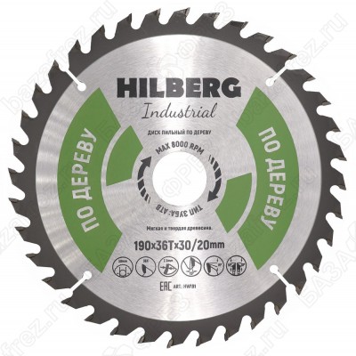 Диск пильный по дереву Hilberg Industrial Дерево HW191 (190*30/21*36T)