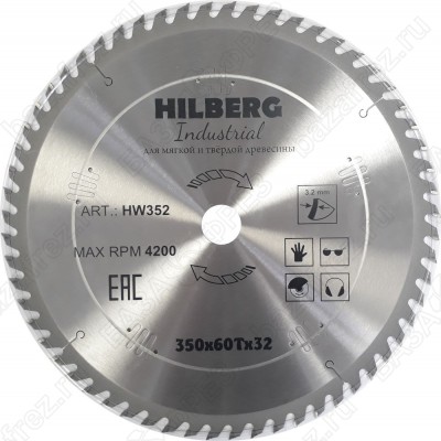 Диск пильный по дереву Hilberg Industrial Дерево HW352 (350*32*60T)