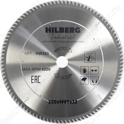 Диск пильный по дереву Hilberg Industrial Дерево HW353 (350*32*100T)