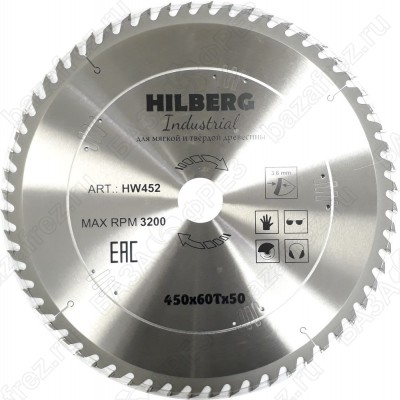 Диск пильный по дереву Hilberg Industrial Дерево HW452 (450*50*60T)